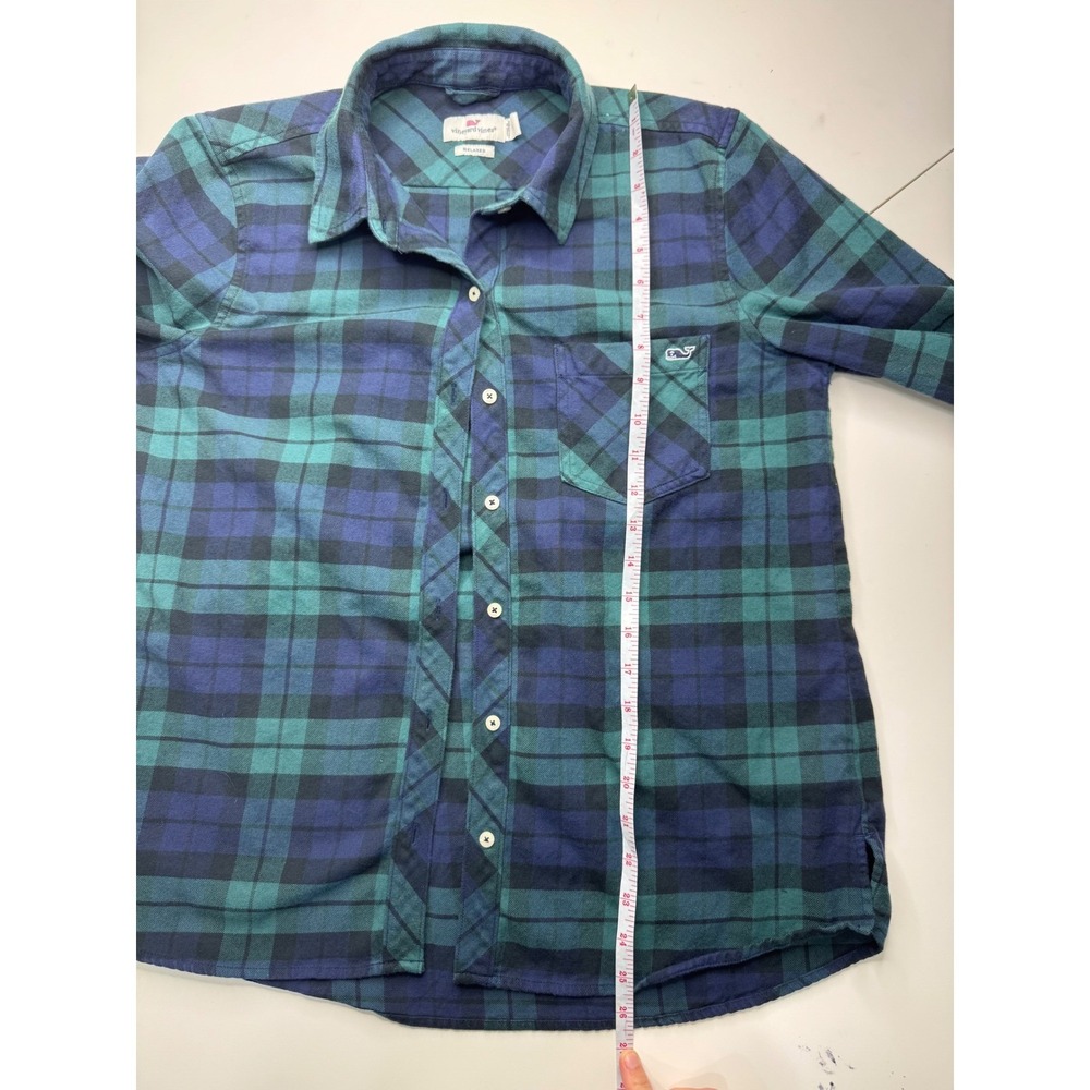 Vineyard Vines Womens Relaxed Fit Plaid Flannel Shirt Green Navy Blue Size 8 - Picture 5 of 7